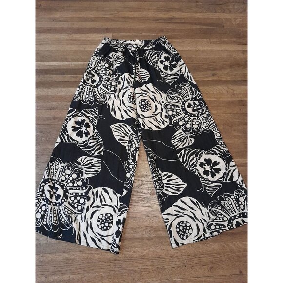 Womens Size Small Wide Leg Mod Go Go Festival Beachy Linen Blend Casual Pants - Picture 1 of 6